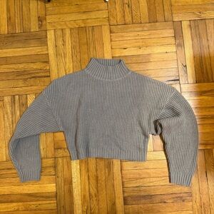 Zaful Ribbed Cowl Neck Sweater - Gray